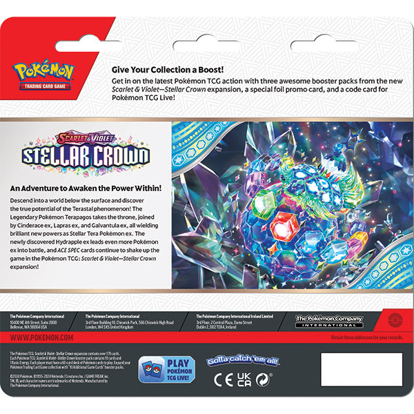 Pokemon TCG: Scarlet & Violet 07 Stellar Crown- 3-Booster Blister Case (24 Blisters)