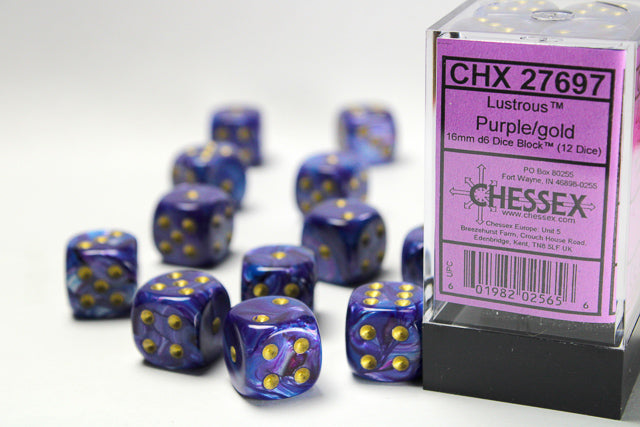 Chessex Lustrous 16mm d6 Dice (12 Dice)