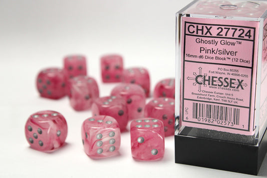 Chessex Ghostly Glow 16mm d6 Dice (12 Dice)