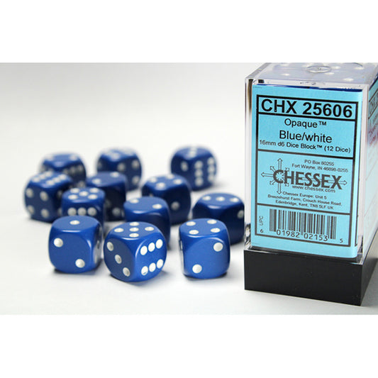 Chessex 16mm 12d6 Opaque: Blue/White