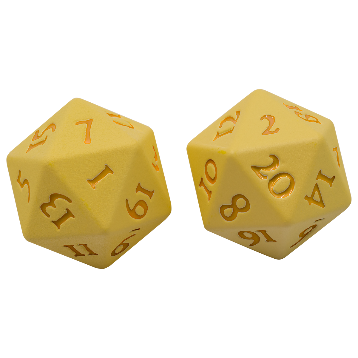 Ultra PRO Vivid Heavy Metal Dice - Yellow - two 20-sided metal dice