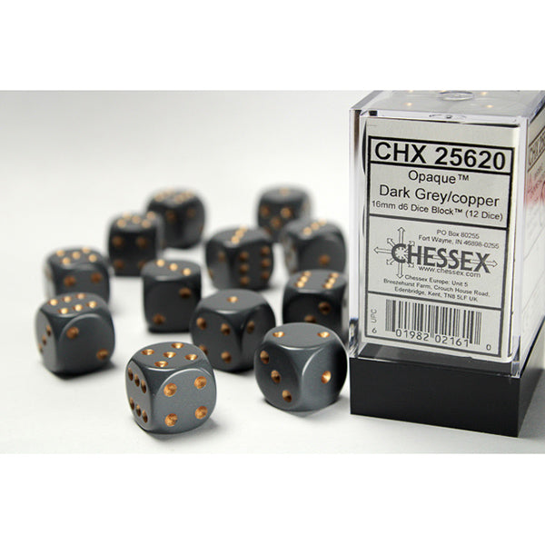 Chessex 16mm 12d6 Opaque: Dark Grey/Copper