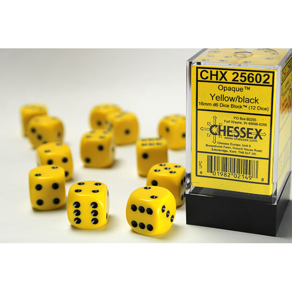 Chessex 16mm 12d6 Opaque: Yellow/Black