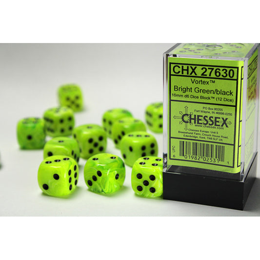 Chessex 16mm 12d6 Vortex: Brt Green/Black