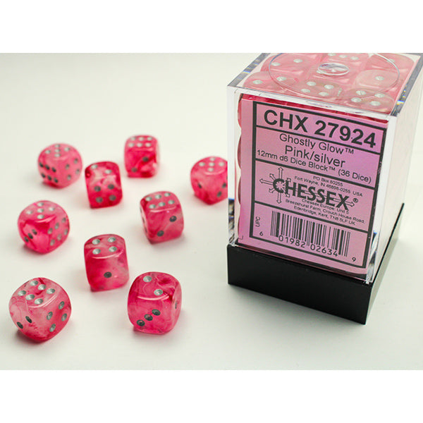 Chessex 12mm 36d6 Ghostly: Pink/Silver