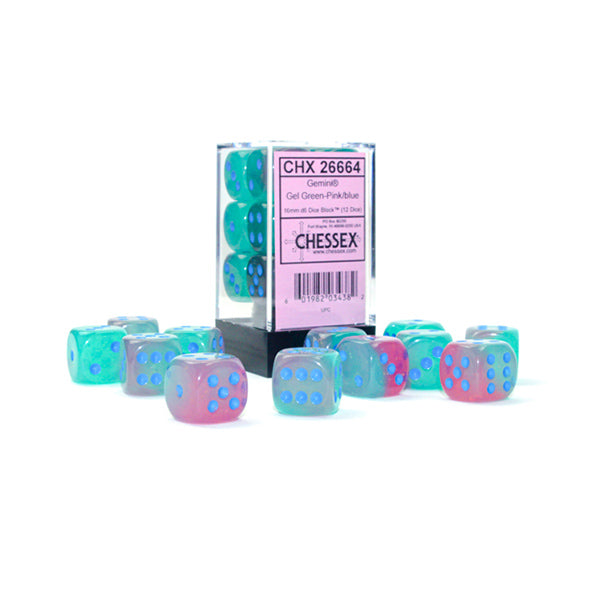 Chessex 16mm 12d6 Gemini Luminary: Gel Green-Pink/Blue