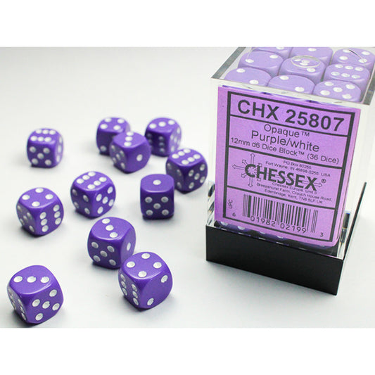 Chessex 12mm 36d6 Opaque: Purple/White