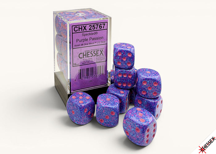 Chessex: 12CT Speckled Purple Passion 16mm D6 Dice Cube