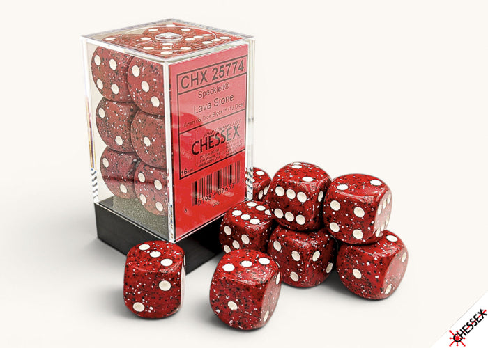 Chessex: 12CT Speckled Lava Stone 16mm D6 Dice Cube