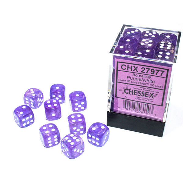 Chessex 12mm 36d6 Borealis Luminary: Purple/White