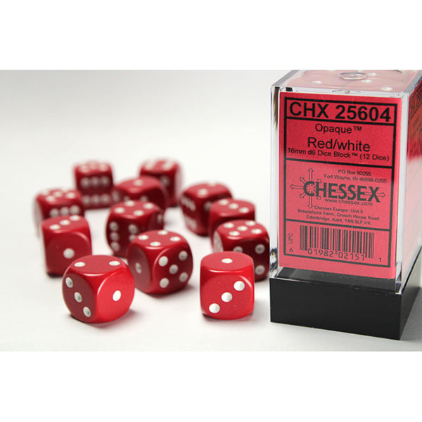 Chessex 16mm 12d6 Opaque: Red/White